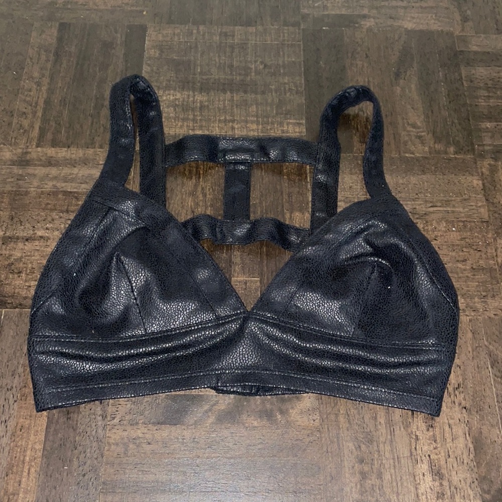 Black cage suede textured crop top